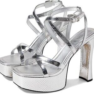 NIB MICHAEL KORS Platform Silver Strappy Heels